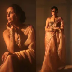 A timeless, painterly portrait series captured in our studio. The warm, soft lighting on the model in a golden saree creates a nostalgic and elegant mood, showcasing our skill in artistic lighting.