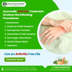 Our Ayurvedic arthritis treatment involves a sequence of procedures like Snehana (oleation) and various Swedam (sudation) therapies to provide comprehensive relief and help you live an arthritis-free life.