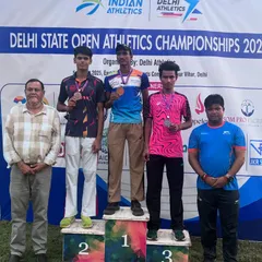 Another victory at the Delhi State Open Athletics Championships. My athlete stands on the podium, representing the academy's commitment to excellence in hurdling events.