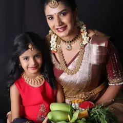 A heartwarming Ugadi photoshoot with an actress and a young girl, both adorned in my traditional jewellery.