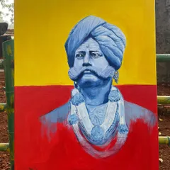 As part of a live art event, I had the privilege of painting Nada Prabhu Kempegowda, the founder of Bengaluru. Set against the colors of the Kannada flag, this acrylic portrait is my tribute to the visionary behind our vibrant city.