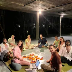 A night-time ceremony in Sri Lanka. We gather in a circle, surrounded by the sounds of the jungle, to share, meditate, and connect under the stars in a safe and intimate setting.