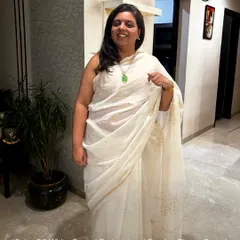We love seeing our creations become part of your stories. Here, a customer shines in our Saba Off-White Saree, featuring delicate crewel embroidery on soft Chanderi silk. It’s a beautiful example of how our handcrafted pieces offer timeless elegance.