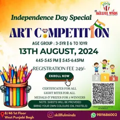 Announcing our Independence Day special Art Competition. It's a wonderful chance for young artists to showcase their coloring skills and win prizes.