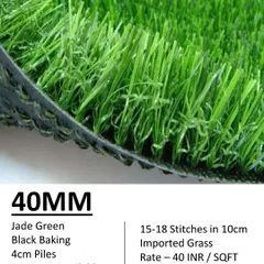 Our 40mm Jade Green grass. This option provides a full and realistic look, great for terraces and gardens where you want a natural lawn appearance.