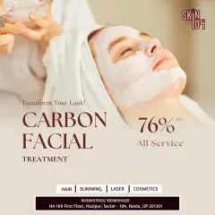 Transform your look with our Carbon Facial treatment. This "Hollywood Peel" gives you a radiant glow and flawless skin, and is now available with a special discount on all our services.