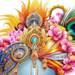 A close up on the intricate details of the Krishna digital painting. I focused on the textures of the flowers, the gleam of the jewelry, and the softness of the peacock feather.