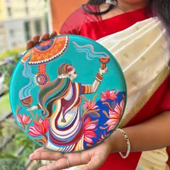 Another plate from the Pujo series, this one showing a woman performing the dhunuchi dance, a traditional part of the celebration.