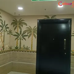 This project involved installing a beautiful non-woven wallpaper with a traditional Indian motif in a common area. Our services include professional wallpaper installation, ensuring a seamless application for a unique and artistic wall finish.