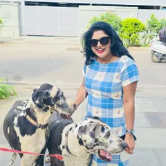 Yes, I can handle the big guys. Here I am with two beautiful Great Danes, ensuring even the largest breeds get a comfortable and safe ride across town.
