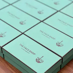 We partner with businesses to create memorable gifting experiences. Here are our co-branded dessert boxes for The Face Shop, featuring their logo alongside ours on our signature Tiffany blue packaging. This is how we help your brand leave a sweet, lasting impression.