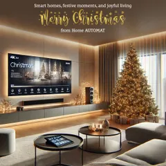 A smart home enhances every moment, especially during festive seasons. This living space showcases an integrated home entertainment system, where lighting and audio are automated to create the perfect ambiance for celebration and joyful living.