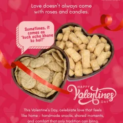 Sometimes, love is best expressed with 'kuch acha khane ko hai?'. For Valentine's Day, we prepared these heart-shaped bowls of our savoury Nimki and Swaali, because the most comforting love is the one that feels like home.