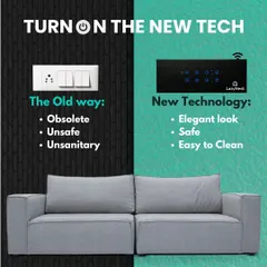 Turn on the new tech. This graphic compares the old, obsolete way with our new technology: elegant, safe, and easy-to-clean touch switches.