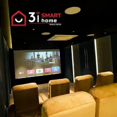 The completed 7.2.4 ultra-luxury 4K laser home cinema in Tenkasi, with comfortable seating and a perfectly calibrated screen.
