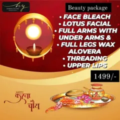 This Karwa Chauth package was a popular mid-range option. It included a Face Bleach and Lotus Facial for skin brightening, full arms and legs waxing with gentle Aloe Vera wax, and threading for a clean finish.