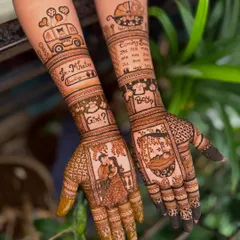 Celebrating a new beginning with this special baby shower mehendi. We included adorable details like a portrait of the parents-to-be, a baby cradle, and a fun "Boy or Girl?" element to capture their excitement.