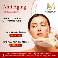 Take control of your age with our anti-aging treatments. This offer features special pricing for Face PRP and GFC Face PRP, two excellent options for natural skin rejuvenation.
