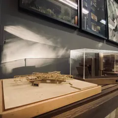 Physical architectural models in my studio. The play of winter sunlight on the wall behind the models serves as inspiration for how light will interact with the final building.