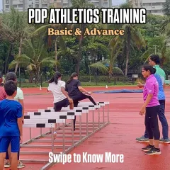 My athletics training is split into basic and advanced programs to cater to different skill levels. This image shows a group of young athletes learning the fundamentals of hurdling.