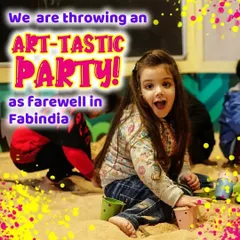 A child enjoys the sandpit, excited for our upcoming Art-tastic farewell party at Fabindia.