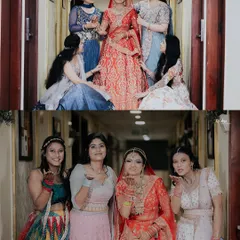 The bride and her bridesmaids sharing some fun before the ceremony. These photos capture the excitement and friendship that are such an important part of the wedding day.