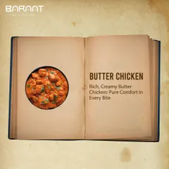 The story of our Butter Chicken, a dish of pure comfort. This image from our recipe book shows our commitment to authentic preparation.