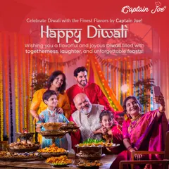 Wishing you a flavorful and joyous Diwali. This image shows a family celebrating together over an exquisite feast, illustrating how my catering service can enhance the togetherness and joy of the festival of lights.