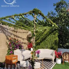 This cozy lounge corner, set up for an intimate terrace wedding, stole my heart. The mix of patterned tiles, natural textures, and colorful flowers created a perfect spot for sunset pheras.