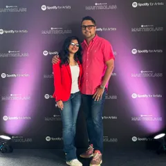 A photo with my mentor Richard Andrew Dudley at the Spotify event. He's been essential to my journey and I'm so lucky to have his support.