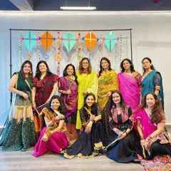 A happy group photo from the final day of our Garba and Dandiya workshop, capturing the spirit of togetherness.