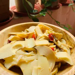 Another shot of the fresh bamboo shoots in a wooden bowl. The simplicity of the ingredient is what makes it so special.
