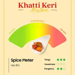 Wondering about the taste? Our Khatti Keri Mustard pickle has a moderately spicy kick with high tanginess and pungency from the mustard, and no added sweetness. It's a true North Indian classic.