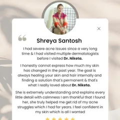This patient came to me after visiting multiple dermatologists for severe acne. Her words about how her skin and hair have changed by focusing on internal healing is the essence of my practice. I am so thankful I could help her feel confident in her skin again.
