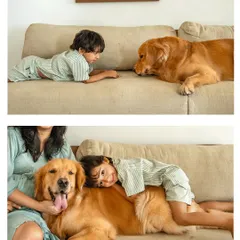A boy and his best friend. This collage shows the beautiful, evolving bond between Sumer and his golden retriever, Ziggy. From quiet gazes to sleepy cuddles, this is what family looks like.