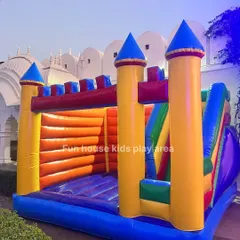 Our Classic Rainbow Castle is all about bright, bold fun. This inflatable has a large jumping area, climbing section, and a slide, perfect for any high-energy kid's birthday.
