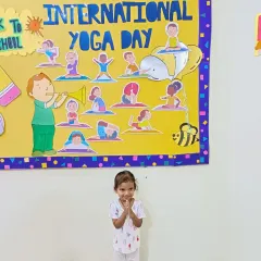 A sweet moment from our International Yoga Day event. Even the simplest poses help children develop body awareness.