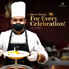 Sweet treats for every celebration. One of my chefs proudly presents a beautifully plated dessert, showcasing the artistry and care that goes into every dish I serve.