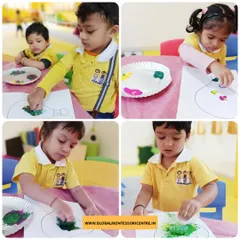 Finger painting allows for direct sensory exploration. Our little artists use their hands to mix colors and create beautiful patterns, connecting them directly to their artwork.