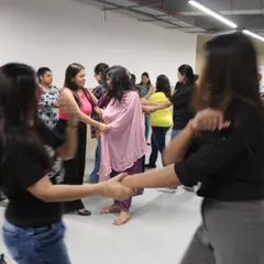 A glimpse from a corporate workshop for women. We create a supportive environment where participants can learn and practice self-defense techniques comfortably.