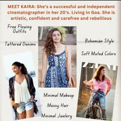Let's look at Kaira from 'Dear Zindagi'. Her bohemian style, with free-flowing outfits, tattered denims, and minimal makeup, perfectly captured her artistic, carefree, and rebellious spirit.