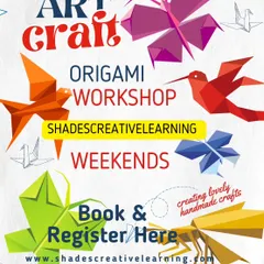 A poster for our weekend origami workshop. Perfect for all ages, this class teaches the mindful art of paper folding, allowing you to create everything from simple animals to complex geometric shapes.