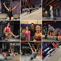 A collage showcasing the variety of activities and happy faces at our studio. From strength training to group fun, there is always something happening here.