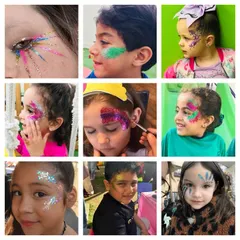 This collage shows the many ways I use face glitter. Whether it's a simple swipe on the cheek, a colorful design over the eye, or a full unicorn-inspired look, glitter always adds that wow factor.