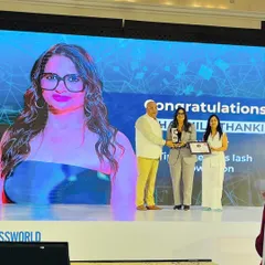 Our founder, Sharmila Thanki, on stage accepting her award. We are raising a toast to her incredible achievement and leadership.