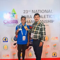 Gold for Gangavva at the 23rd National Para Athletics Championship in Chennai. Here she is with her well deserved medal and trophy for the F12 Women’s Javelin Throw.