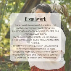 Breathwork is a practice of consciously controlling your breathing to enhance physical, mental, and emotional well-being. It can range from simple deep breathing to more structured methods used in meditation and therapy.