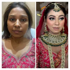 A close-up of this bride's incredible transformation. We used advanced techniques to create a smooth, long-lasting base and defined her eyes with a dramatic smokey look, perfect for her heavily embellished bridal attire.
