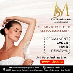 Are you care-free but not hair-free? We offer permanent laser hair removal with full body packages starting from just 4999 per session, using advanced technology for safe and efficient results.