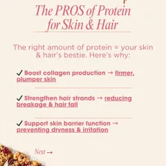 The right amount of protein is your hair's best friend. It strengthens hair strands to reduce breakage and hair fall, and also boosts collagen production for healthier skin and scalp.